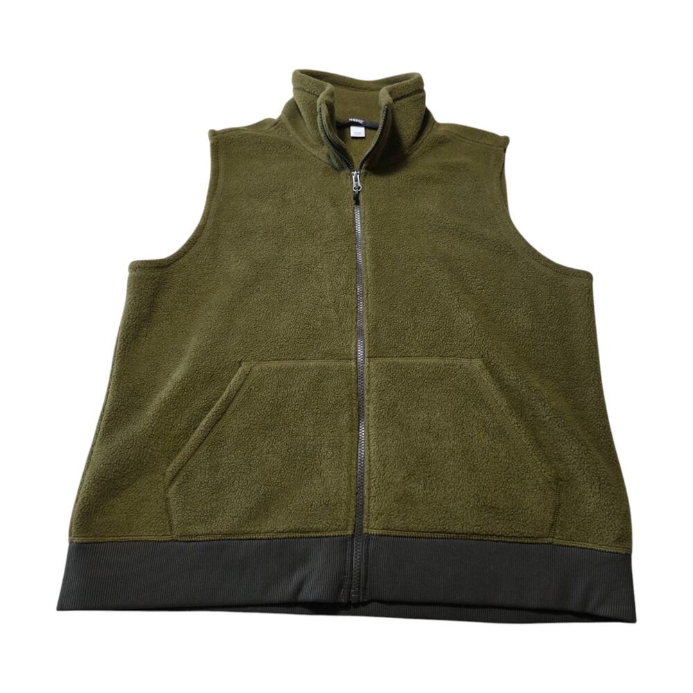 REI Mens XL Polartec Fleece Vest Olive Green Full Zip Outdoor Hiking